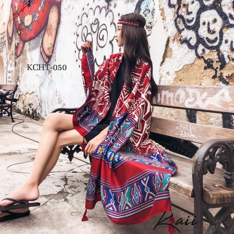 Khăn BOHO Đi Biển Nữ, Khăn Choàng Cổ Họa Tiết Thổ Cẩm Nhiều Màu Đa Dạng Mẫu Mã Siêu Dễ Thương 90x180cm - HOTI - KCB012