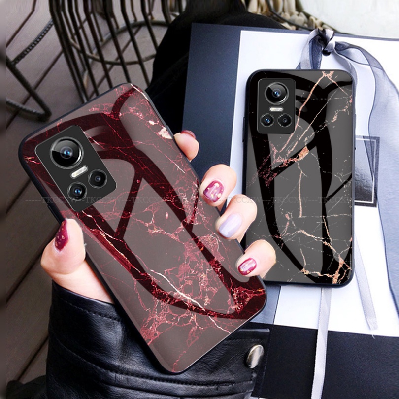 Ốp Điện Thoại Kính Cường Lực Cứng Họa Tiết Cẩm Thạch Cho Realme GT Neo 5 3 3T 2 2T 2 Pro
