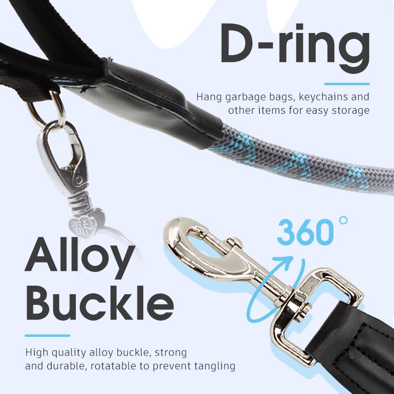 HamshMoc Dây xích chó hạng nặng Dây xích chó Nylon có móc chắc chắn Đệm mềm Tay cầm thoải mái Dây xích thú cưng cho chó nhỏ vừa lớn