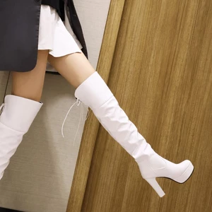 Giày Bốt Cao Gót Cổ Cao Qua Gối Xếp Ly Màu Đỏ Quyến Rũ Thời Trang Thu Đông Size 34-43 Phong Cách Mới 2023