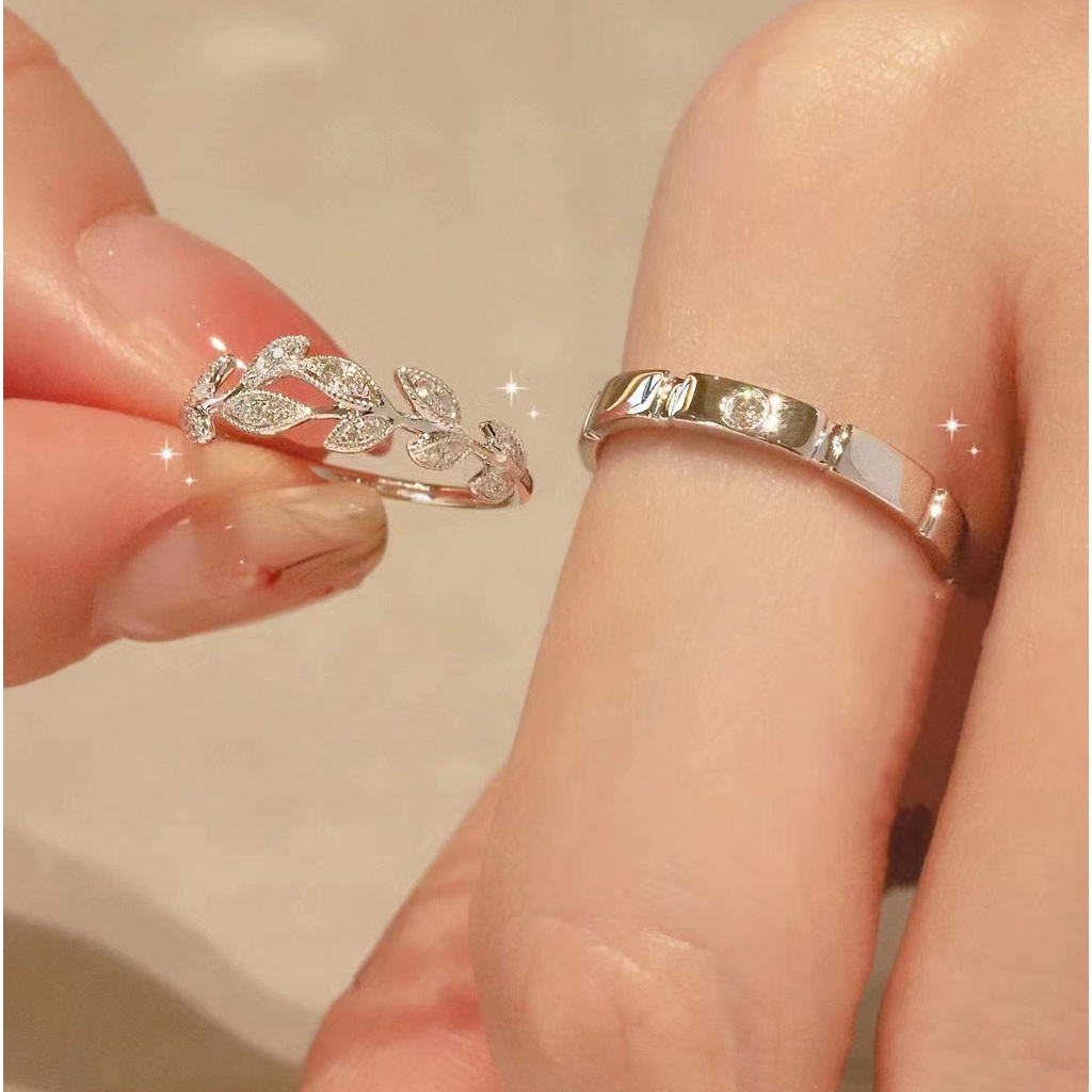 Nhẫn Cặp Mạ Bạc 925 Đính Kim Cương Nhân Tạo Lãng Mạn Thích Hợp Làm Quà Valentine / Cặp Đôi