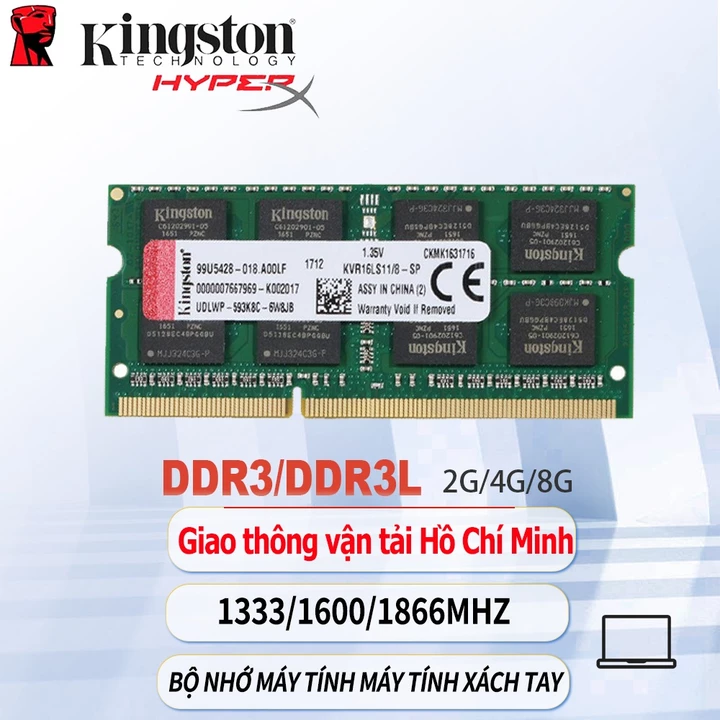 (Gửi bởi Hồ Chí MInh)Laptop Ram DDR3 DDR3L Kingston 4GB 8GB Notebook Memory RAM SODIMM 1600MHz 204Pin 1.35V/1.5V