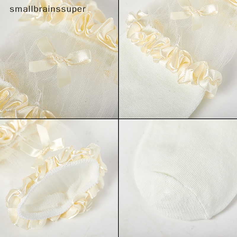 Smallbrainssuper 1 Đôi Tất Cotton Mỏng Phối Ren Đính Nơ Thời Trang Xuân Thu Thoáng Khí
