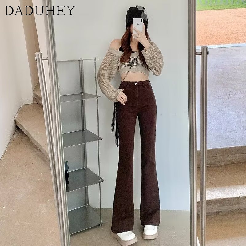 Ảnh DaDuHey New American Ins High Street Retro Micro Flared Jeans Niche Stretch Wide Leg Pants Large Size Trousers 2