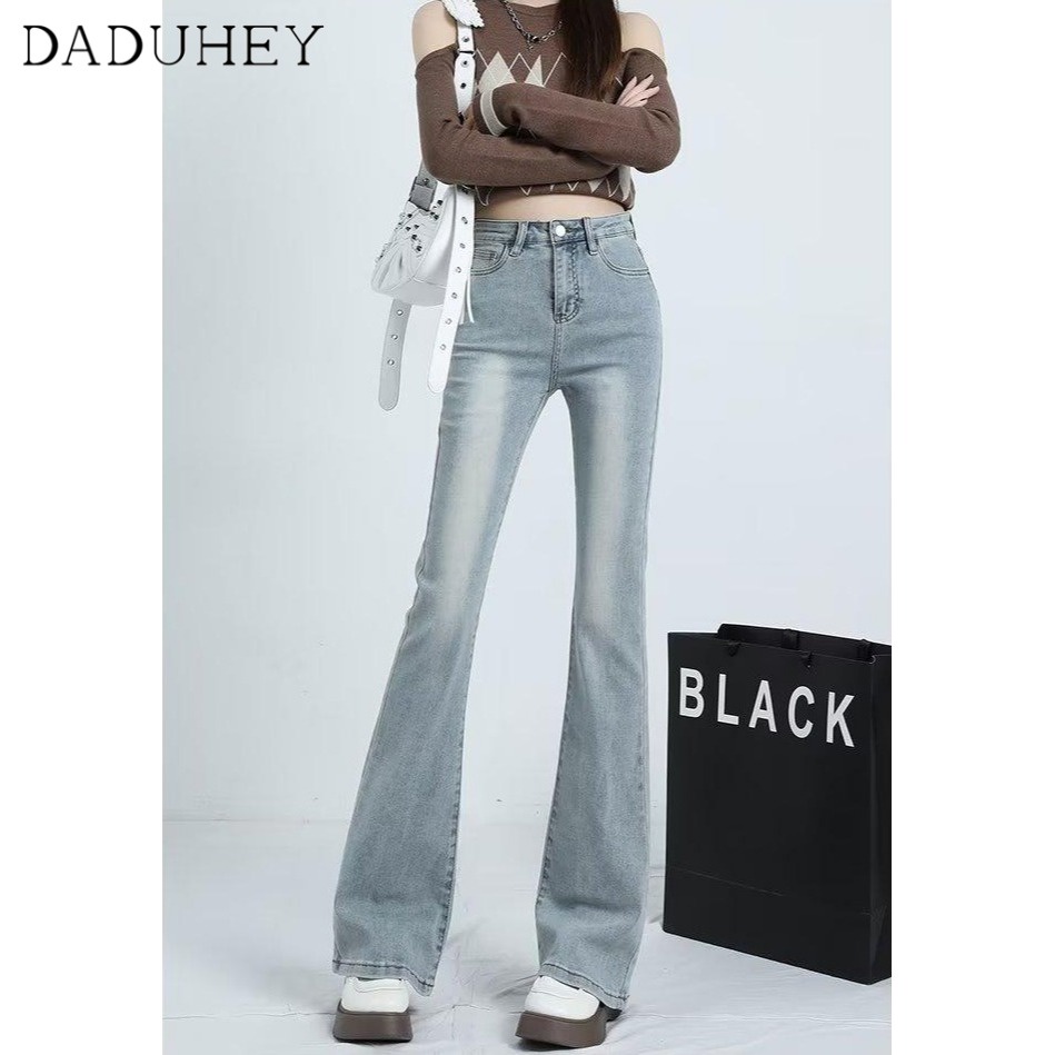 Ảnh DaDuHey New American Style Ins High Street Elastic Casual Jeans Niche Micro Flared Pants Large Size Trousers 4
