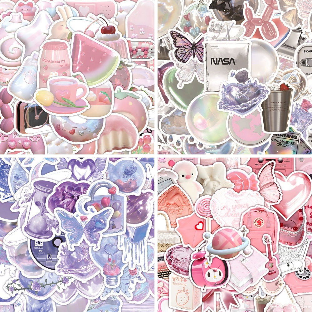 63 cái ins sweet pink 3d stickers không thấm nước pvc sticker cho cup