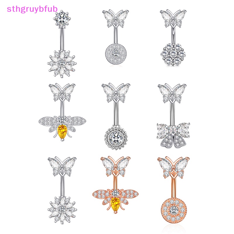 Sthb thời trang ong thắt lưng vòng thép không gỉ pha lê zircon rốn nhẫn hoa dành cho nữ trang sức cơ thể gợi cảm vn