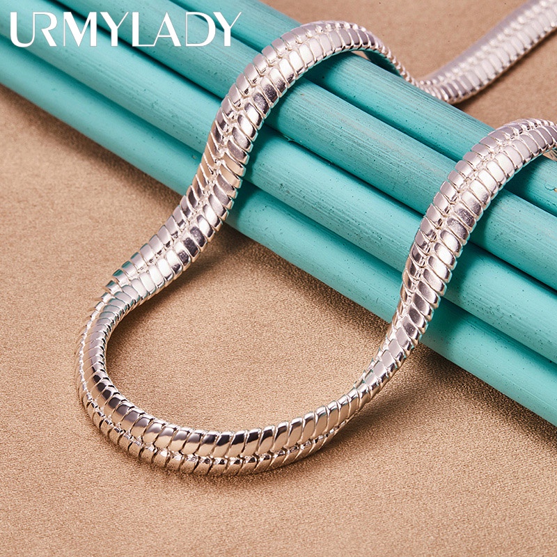 Urmylady Bạc 925 8mm Dây Xích Rắn Phẳng 18 Inch Vòng Cổ Dành Cho Nữ Tiệc Cưới Thời Trang Quyến Rũ Trang Sức Mỹ