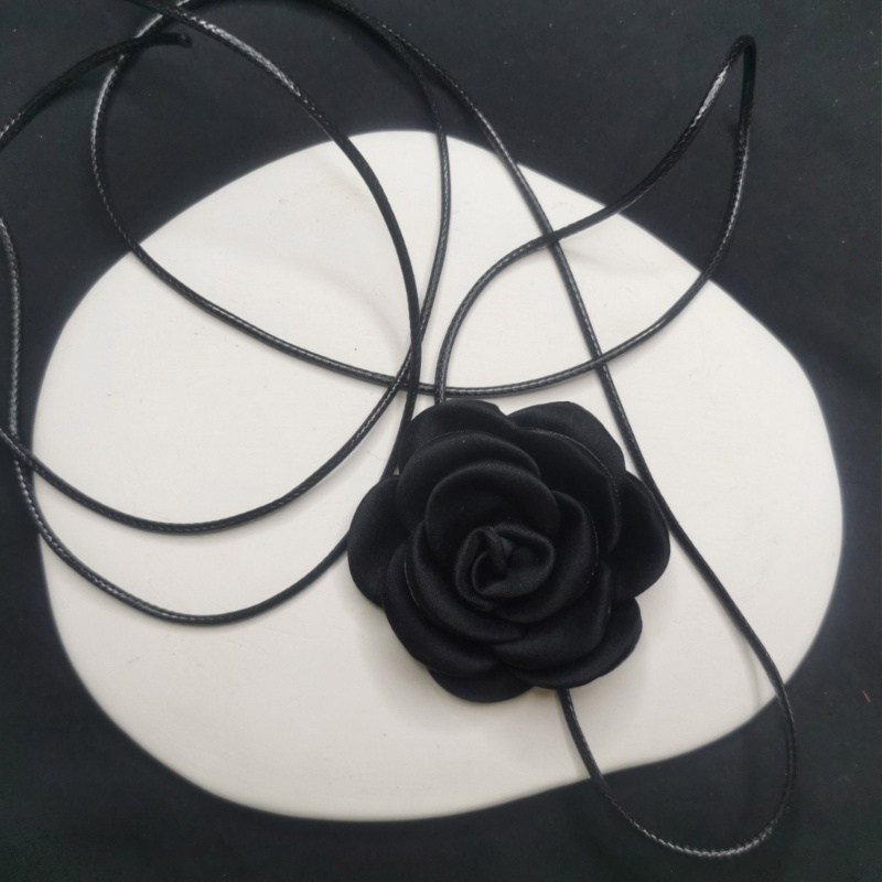 ❀❀Fine Vòng Cổ choker Dây Mảnh Màu Đen Đính Hoa Trà Phong Cách retro Cá Tính Dành Cho Nữ