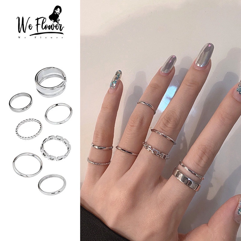 WeFlower Set 7 Nhẫn Bạc Đeo Khớp Ngón Tay Phong Cách Vintage Cho Nữ