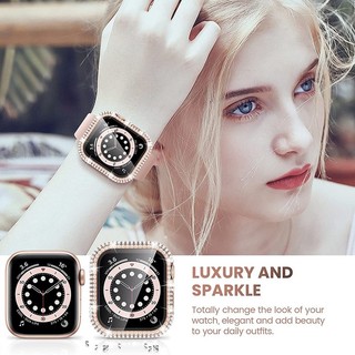 Ốp Bảo Vệ Mặt Đồng Hồ Thông Minh Kèm Kính Cường Lực Dành Cho Apple Watch 45 41 44 42 40 38 MM iWatch Series 7 6 SE 5 4 3 2