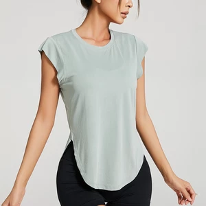 Áo Tank Top Thể Thao Xẻ Tà Bên Hông Màu Nude Dài Thể Thao Hàng Ngày Cho Nữ
