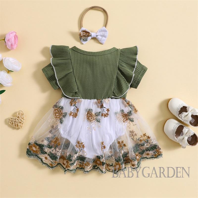 Áo Liền Quần Cổ Thuyền Thêu Hoa Dành Cho Bé Gái 0 Đến 24 Tháng Tuổi