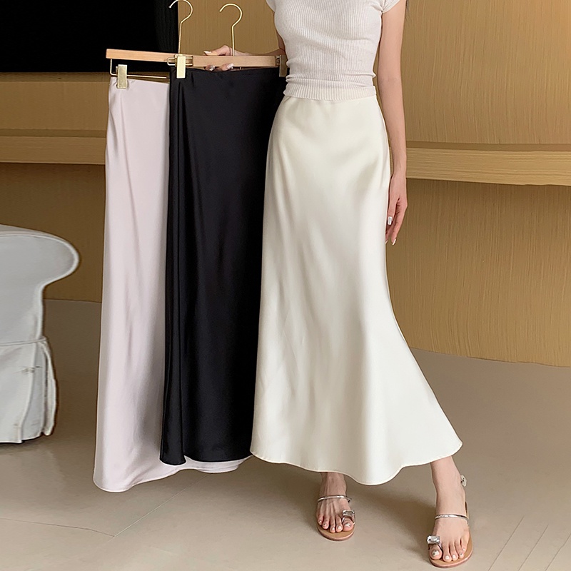 SUXI Chân Váy Đuôi Cá Dài Lưng Cao Bằng Lụa Phong Cách Vintage Dành Cho Nữ