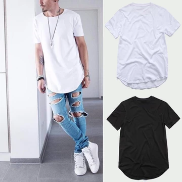 Mùa Hè Mới Về Nam Quần Short Tay Áo Thun Cong Viền Nam Hip Hop Áo Thun Thời Trang Màu Trơn Áo Tee Áo Swag Hem Quần Áo Nam Dạo Phố Áo Thun Quần Áo Quần Áo Cho Nam