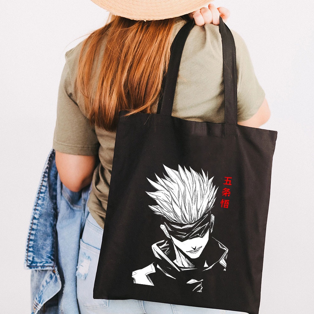 Túi Xách Đeo Vai Vải Canvas Cotton In Hình Anime Yuji Jujutsu Kaisen Satoru Gojo Phong Cách Harajuku Có Thể Tái Sử Dụng Cho Nữ