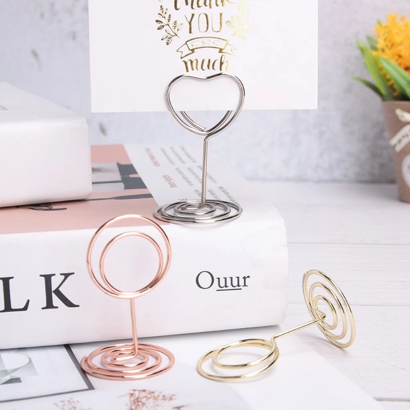 Kẹp Kim Loại Giữ Thẻ Menu / Ảnh Để Bàn Mini Hình Trái Tim Màu Vàng Dùng Trang Trí Tiệc Cưới / Sinh Nhật