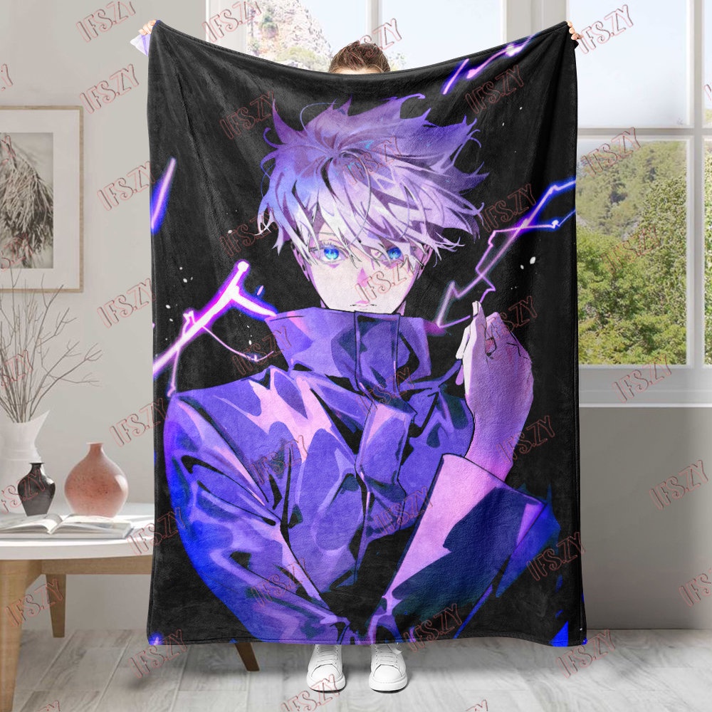 Satoru gojo Chăn Đơn / Đôi Bằng Vải flannel 4 Kích Thước In Hình anime Jutsu kaisen