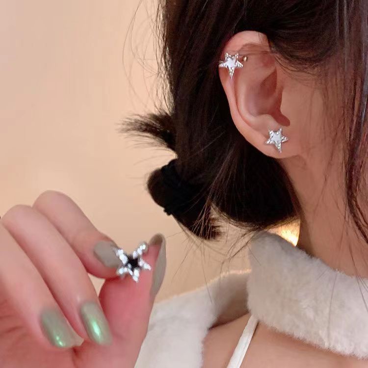 [Yunyuan] Khuyên Tai Dạng Kẹp Hình Ngôi Sao Mạ Bạc Đính Đá Sáng Bóng Đơn Giản Phong Cách Retro Nhật Hàn Ins Cho Nữ YK2
