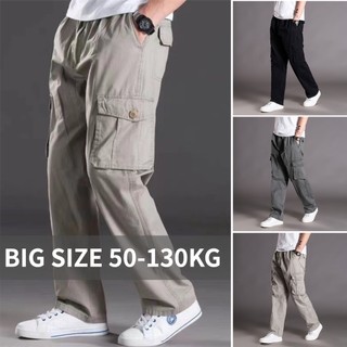 Oversize 50-130KG Nam Hàng Hóa Đen Nhiều Túi Làm Việc Kinh Doanh Co Giãn Eo Plus Kích Thước Quần 6XL 5XL