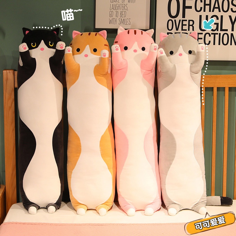 Rytanda Long black cat pillow Mèo đen ôm gối mèo búp bê dài mèo đen dễ thương mèo ôm gối Teddy gấu bông đồ chơi sang trọng cho trẻ em quà sinh