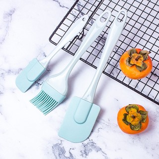 Bộ dụng cụ làm bánh 3 món silicon gồm chổi cọ quét dầu ăn, spatula trộn bột, phới dẹt silicone đánh trứng kem chịu nhiệt