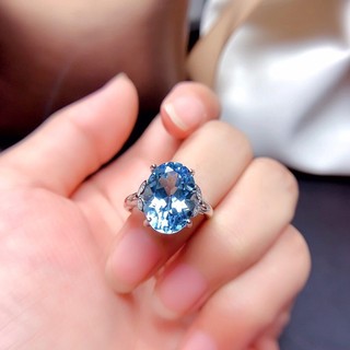 Sản phẩm mới sang trọng tính khí đơn giản hình bầu dục thụy sĩ màu xanh topaz nhẫn nữ trang sức đá quý