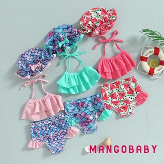 Mgg-kid Girl Bikini Đồ Bơi, Áo Vest Cổ Treo Không Tay Đi Biển Bể Bơi Quần Short Đồ Bơi Có Mũ