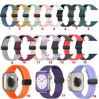 Dây Đeo Silicone Khóa Nam Châm Cho Đồng Hồ Thông Minh Apple Watch Ultra 49mm 46mm 44mm 40mm 42mm 38mm series 11 10 9 8 7 6 5 Se 45mm 41mm