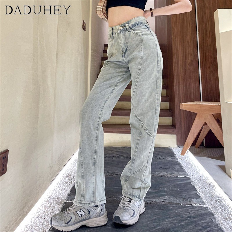 Ảnh Quần jean DADUHEY ống suông ghép nối màu nhạt phong cách Hàn Quốc mới thường ngày size lớn dành cho nữ 4