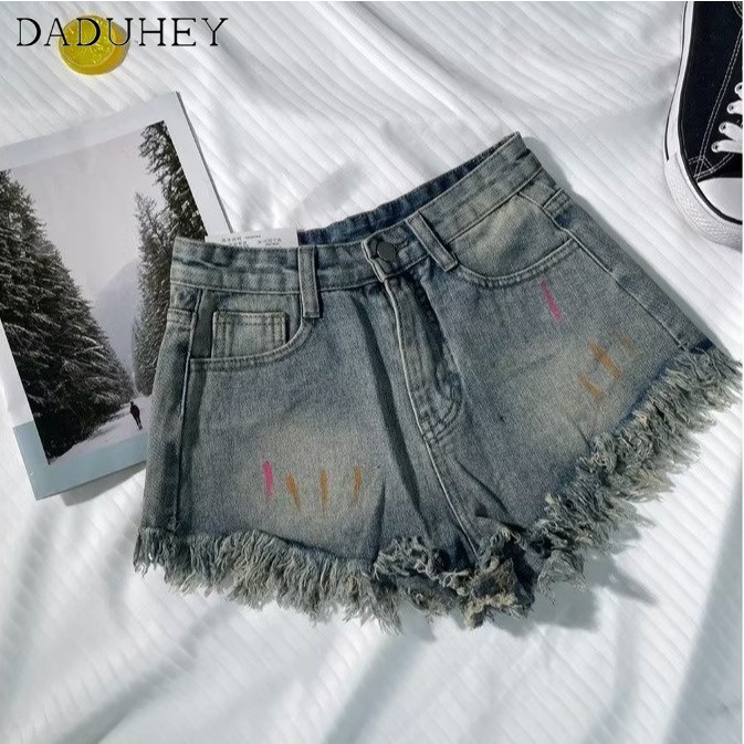 Ảnh Quần đùi denim DADUHEY dáng chữ A viền thô co giãn size lớn pcp Hàn Quốc mới 2