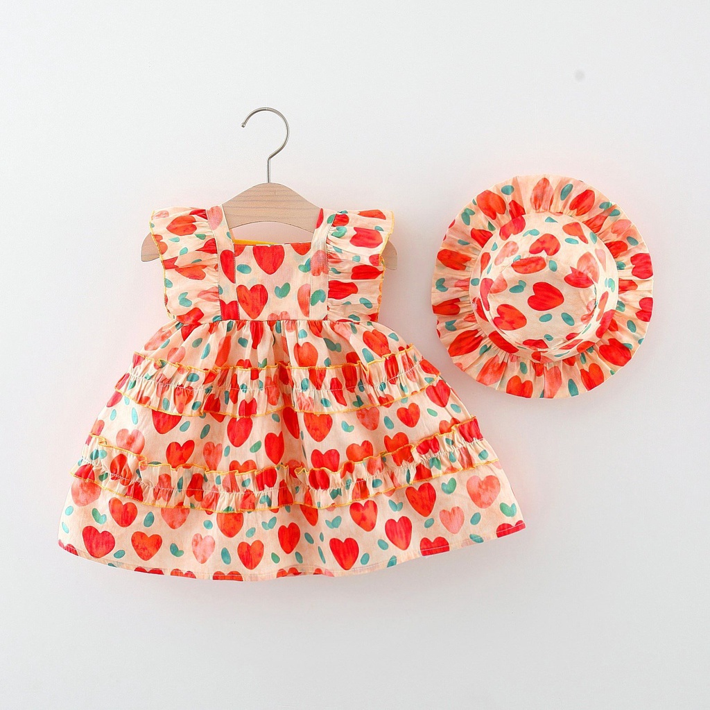 Set váy babydoll cánh tiên cho bé kèm nón MINTSCLOSET Mints Closet đồ đi biển hình tim bé gái 1 2 3 4 5 tuổi - GS1158
