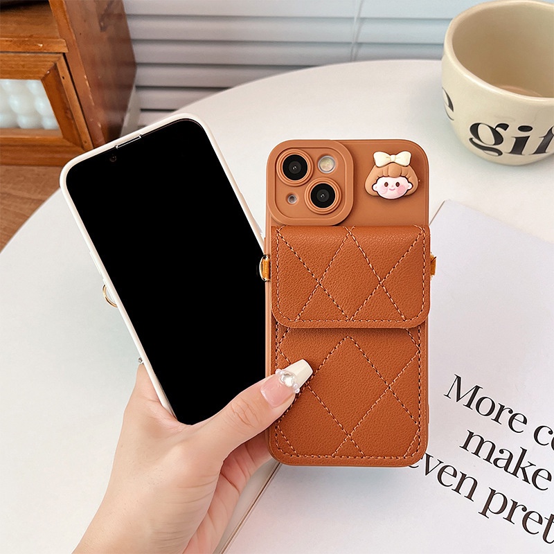 Ví Da Đeo Ngang Dây Điện Thoại Cho IPhone 13 12 15 16 14 Pro Max SE Vỏ Đựng Thẻ Chống Sốc