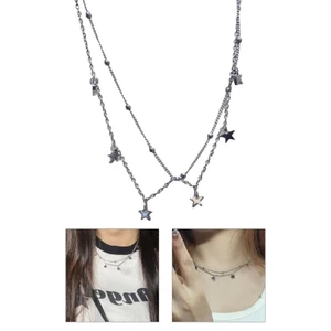 OXXGGKAO Y2K Hai Lớp Ngôi Sao Năm Cánh Vòng Cổ Punk Ngôi Sao Mặt Dây Chuyền Choker Thời Trang