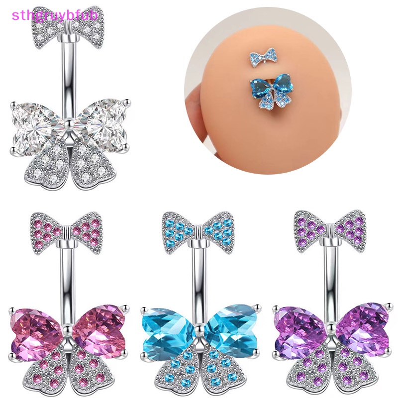 Khuyên rốn họa tiết nơ đính đá zircon thời trang dành cho nữ