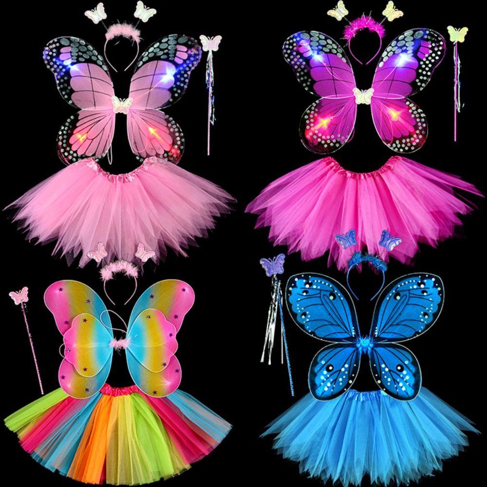 HOBBYIN Đạo cụ trang phục trẻ em, Bộ cánh bướm mô phỏng công chúa, Váy Tutu dễ thương Quà tặng Halloween Băng đô Váy bướm phù hợp với bé gái