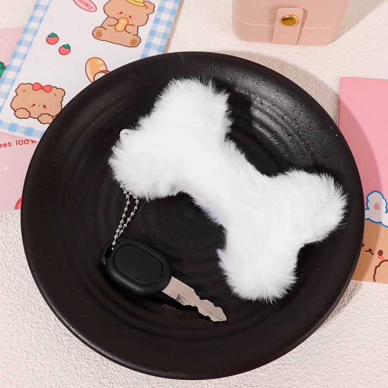 Mặt dây chuyền xương chó con sang trọng màu trắng / búp bê nhỏ dễ thương sáng tạo cho cặp đôi & túi & chìa khóa ô tô / bé gái kawaii búp bê sang trọng mềm mại túi đi học treo đồ trang trí / phụ kiện trang trí móc khóa