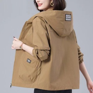 Mother jacket women spring autumn new style size large loose casual all-match hoodie jacket middle-aged elderly short windbreake