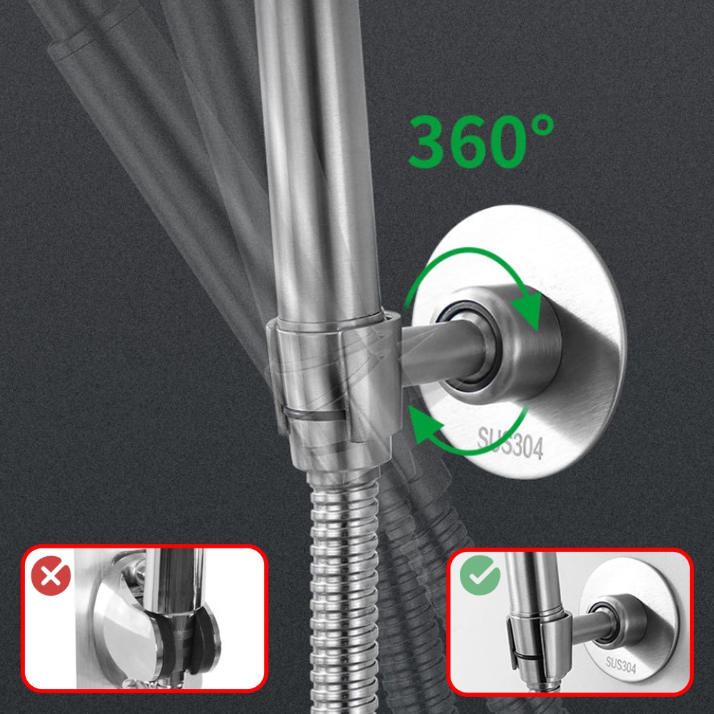Giá Đỡ Vòi Hoa Sen Bằng Thép Không Gỉ 304 Tải Trọng Mạnh Xoay 360 Độ Kèm Ốc Vít ° Giá Đỡ Xoay Điều Chỉnh Được Có Móc Treo Cho Phòng Tắm