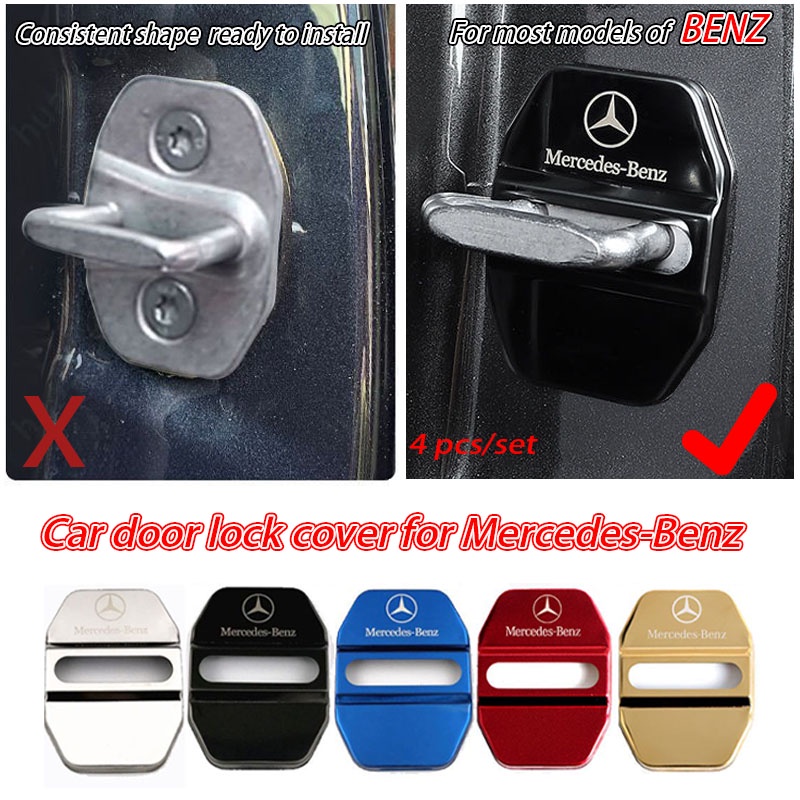 Set 4 ốp bảo vệ khóa cửa ô tô Mercedes-Benz bằng thép không gỉ cho GLE/Sprinter/C-Class/GLC/A-Class/CLA/E-Class/V-Class/GLA