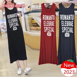 Phụ Nữ Modal Cotton Dài Váy Rời Áo vest Đầm Bộ Đồ Ngủ Đi Biển Không Tay Váy midi Mùa Hè