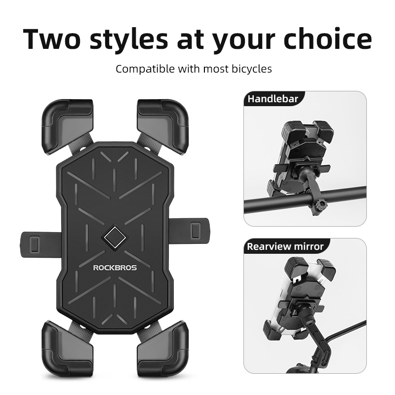 Giá đỡ điện thoại xe đạp ROCKBROS, Giá đỡ điện thoại xe đạp đa năng xoay 360 độ, Giá đỡ điện thoại di động 4,5-7,2 inch có giá đỡ xe máy chống sốc