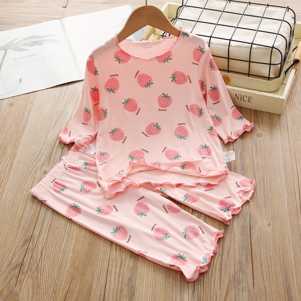 Bộ Đồ Ngủ Bé Gái 110-170CM Homewear Trẻ Em Ice Silk Mùa Hè Tay Ngắn Ngọt Mỏng Điều Hòa Phù Hợp Với IRMO