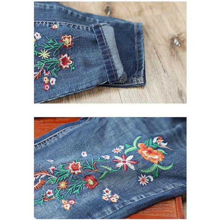 Quần Jeans Lưng Thun Cột Dây Dáng Rộng Cỡ Lớn Thêu Họa Tiết Phong Cách Retro Nghệ Thuật Thời Trang Cao Cấp Cho Nữ