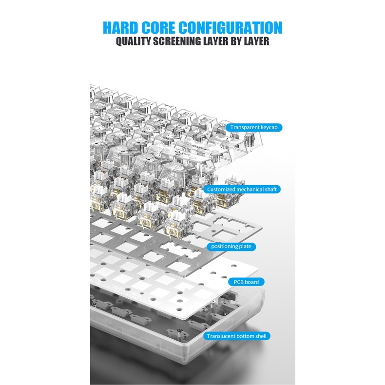 Bàn phím cơ RGP LED trong suốt, ba chế độ, TYPE C Bluetooth và 2.4G ...