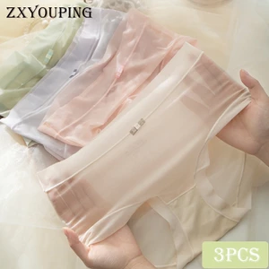 quần chip tàng hình,Bộ 3 Quần Lót Lưới Lụa Lạnh Siêu Mỏng Trong Suốt Thoáng Khí Kháng Khuẩn Quyến Rũ Cho Nữ,quần lót không đường may