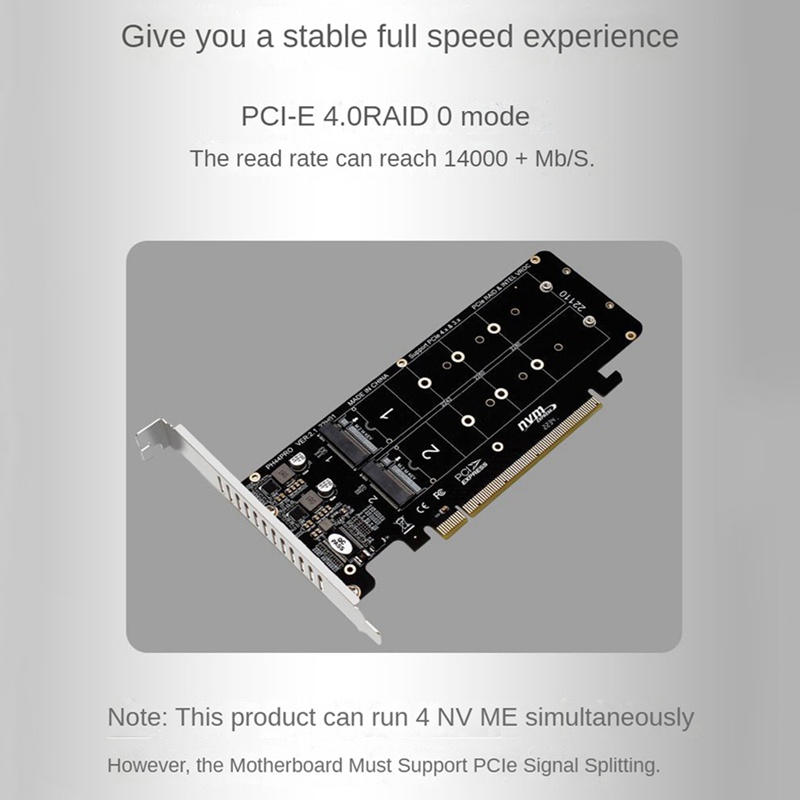 Double-sided 4-disk nvme raid card pciex16 to m.2 m-key nvmex4ssd 2u server raid array expansion adapter card split