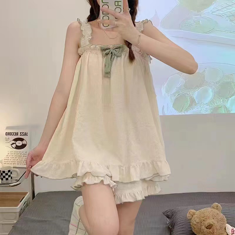 Bộ Đồ Ngủ Ngắn Tay Cổ Tròn Họa Tiết Hoa Phong Cách Hàn Quốc Cho Nữ Mã Lff0710
