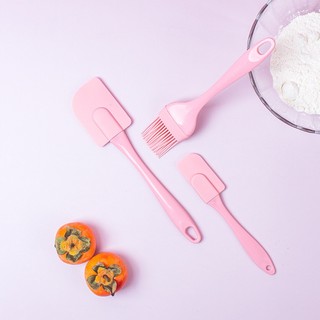 Bộ dụng cụ làm bánh 3 món silicon gồm chổi cọ quét dầu ăn, spatula trộn bột, phới dẹt silicone đánh trứng kem chịu nhiệt