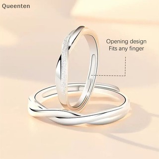 Nhẫn cặp đôi thời trang queenten bộ màu bạc mở đơn giản vòng đeo tay có thể điều chỉnh đồ trang sức nhẹ cho phụ nữ nam giới món quà kỷ niệm qt